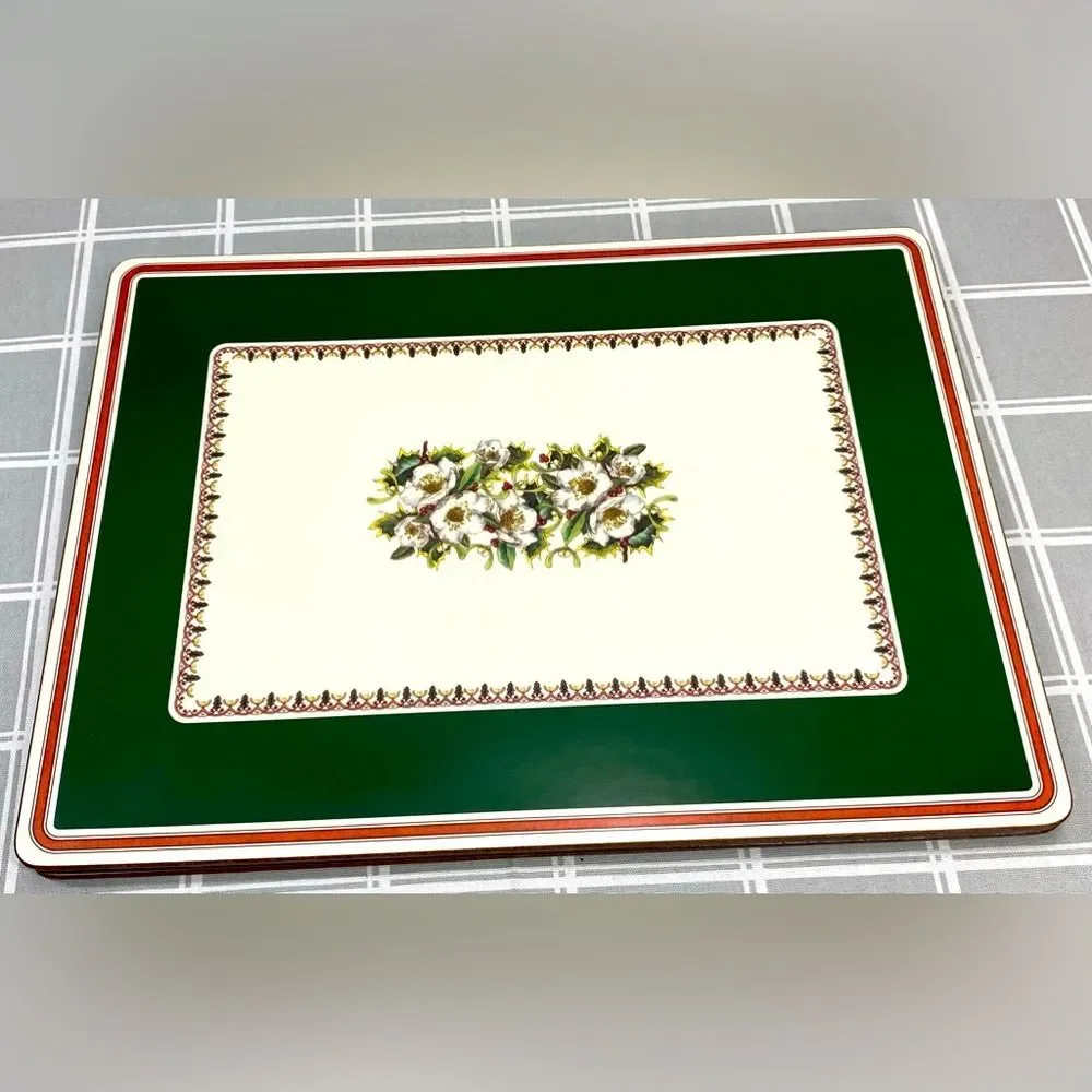 Spode Christmas Rose Large Acrylic Finish Corkboard Back Placemats Box Set of 4
